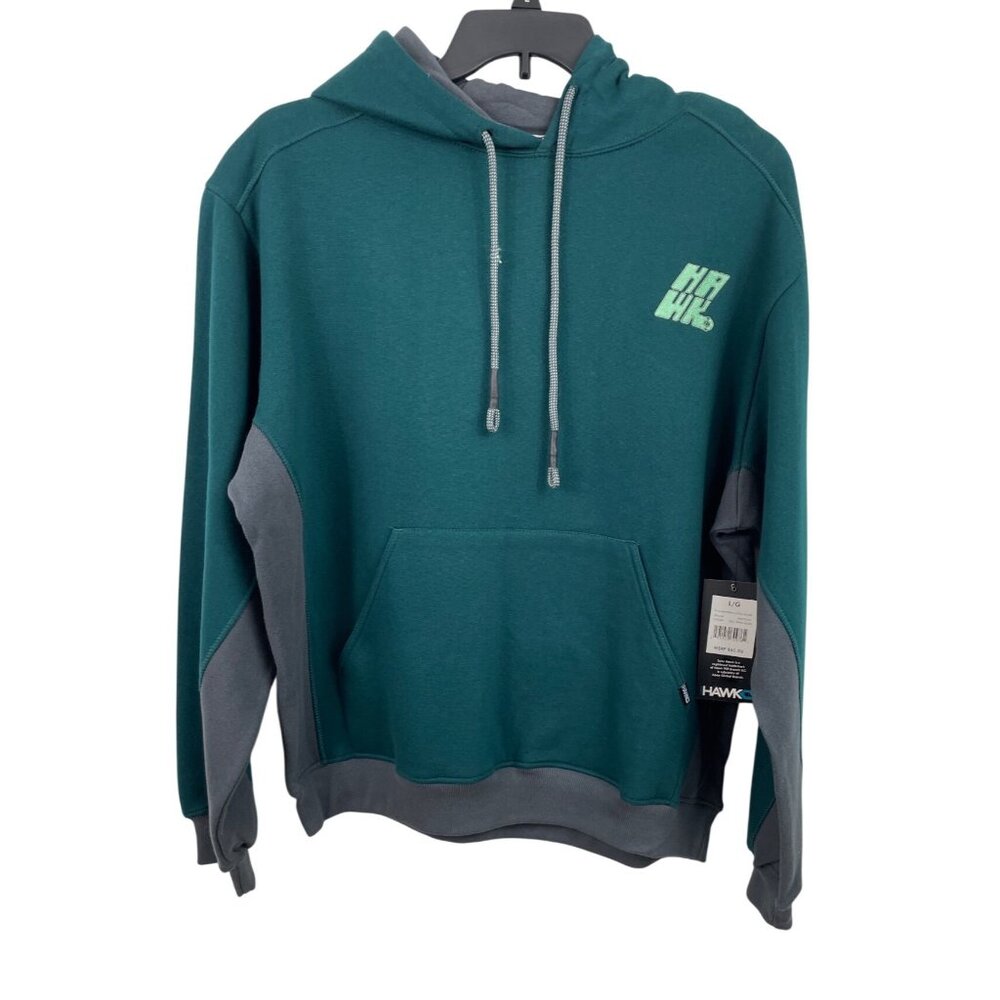 Tony Hawk Gray & Green Pullover Hoodie With Kangaroo Pocket Mens Size Large